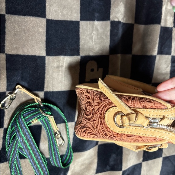 Consuela Floral Embossed Brown and Tan Satchel - Picture 7 of 11